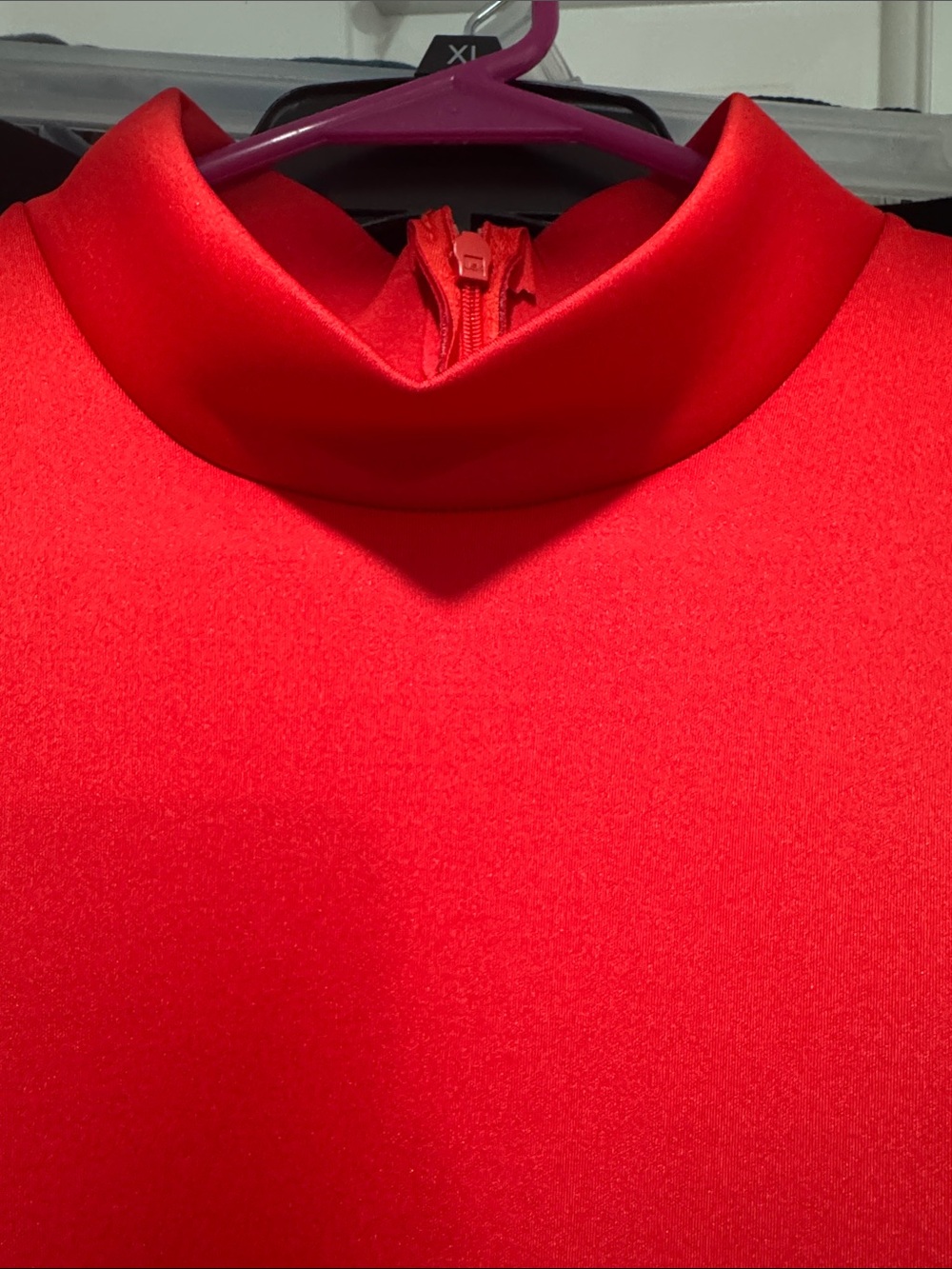 Red Ruffle High-Low Scuba Dress - Picture 2 of 4